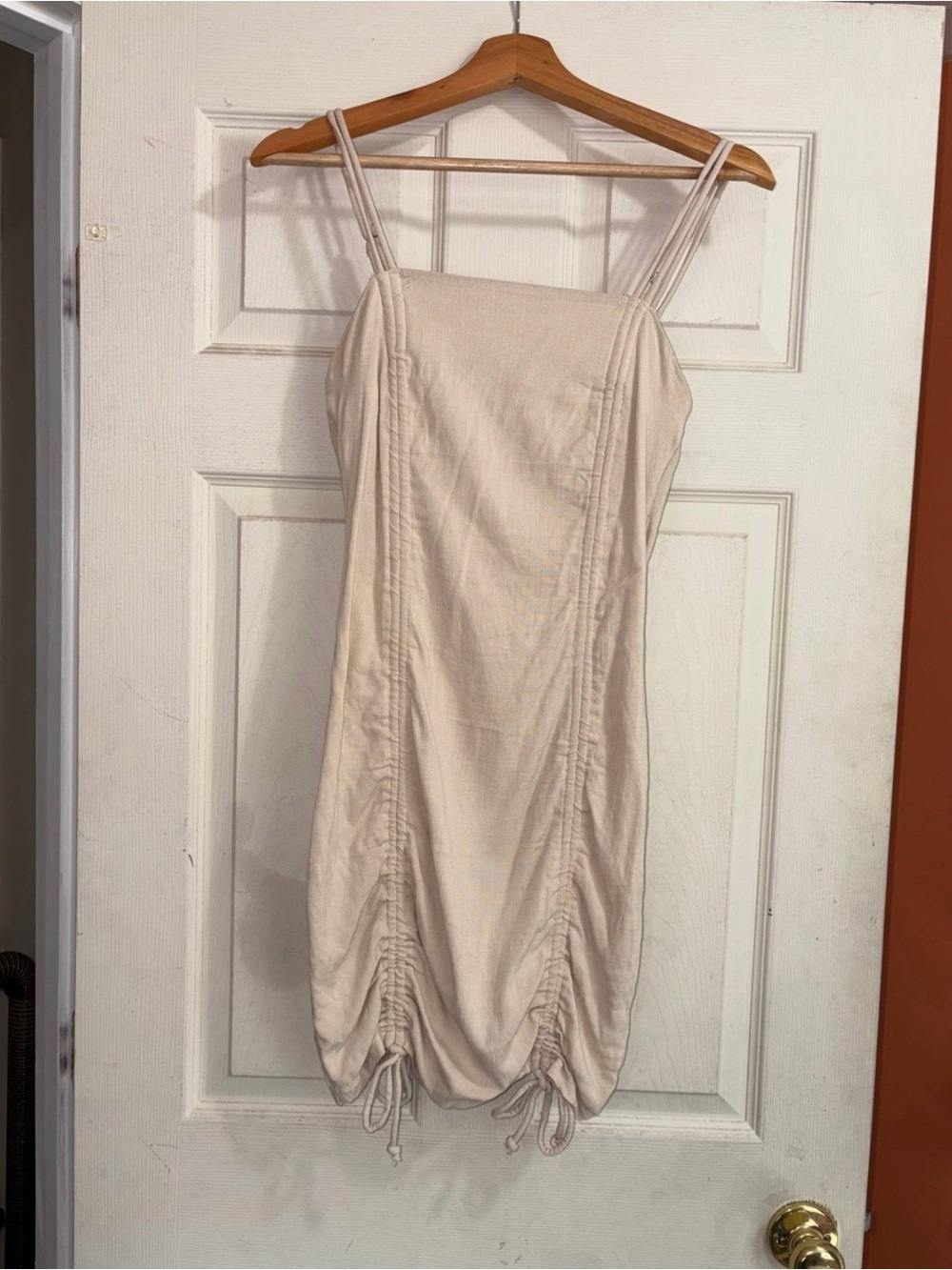 wild fable Cream Ruched Drawstring Mini Dress